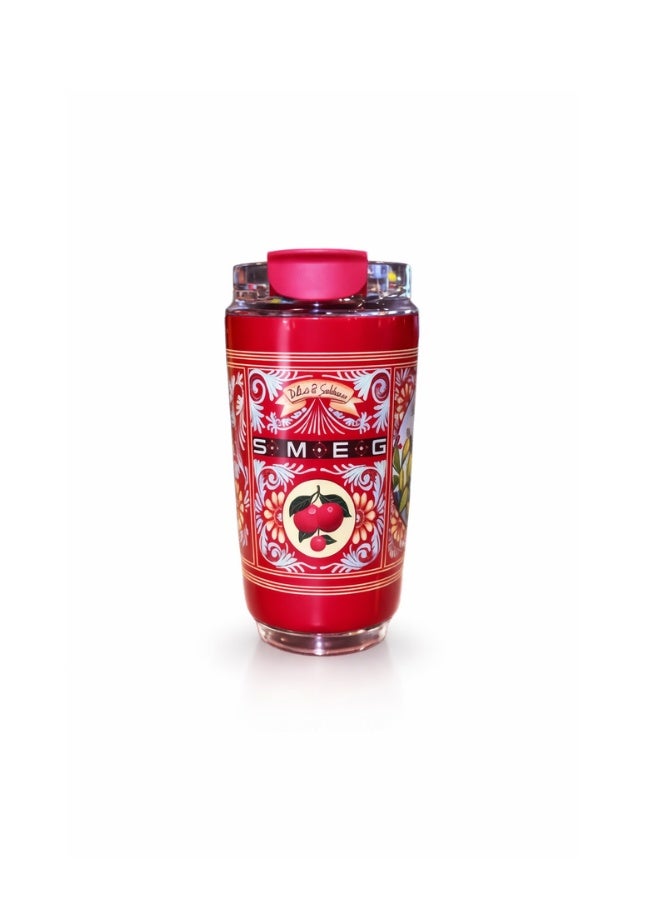 smeg 240ML Smeg Beverage Cup Travel Portable Car Drinking Cup Stainless Steel Vacuum Leak proof Coffee Thermos, Limone Rosso Red - Image 2